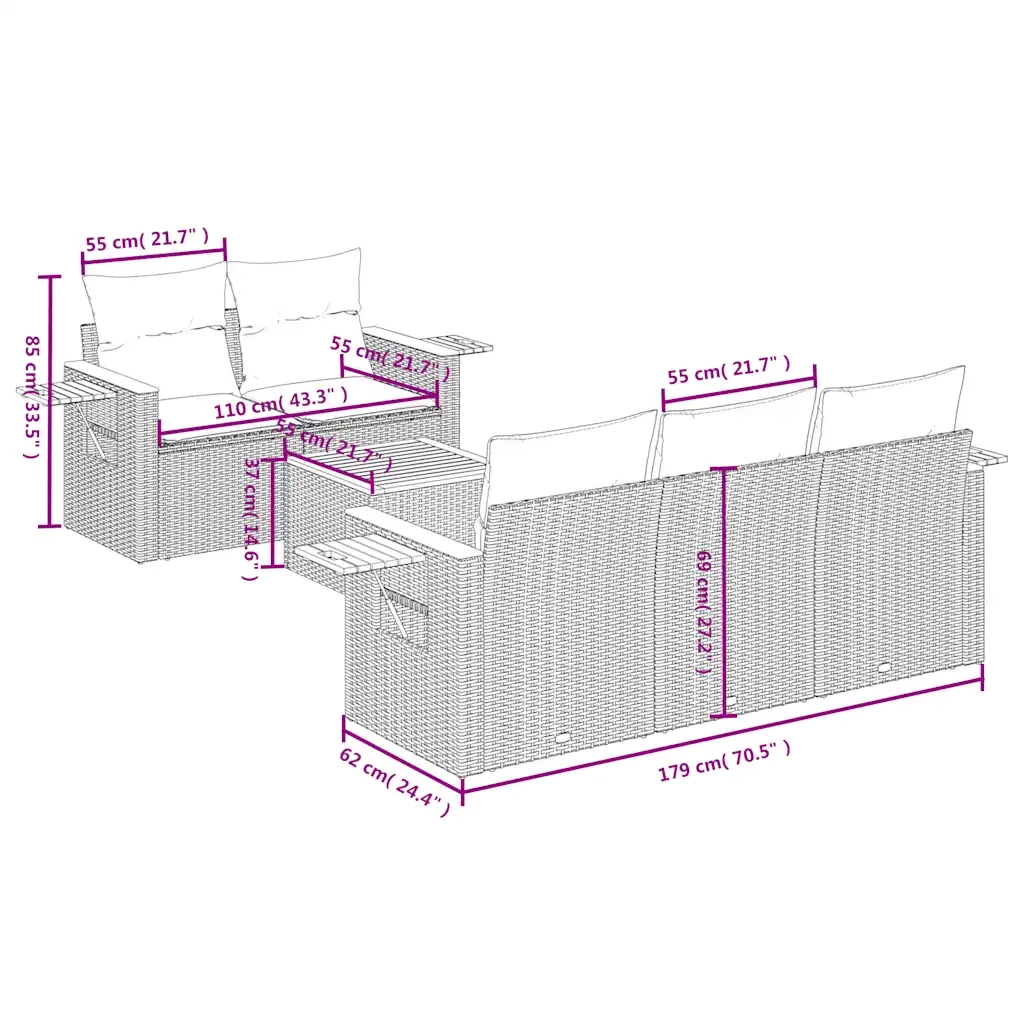 Set Divano da Giardino 6 pz con Cuscini Beige in Polyrattan 3226625