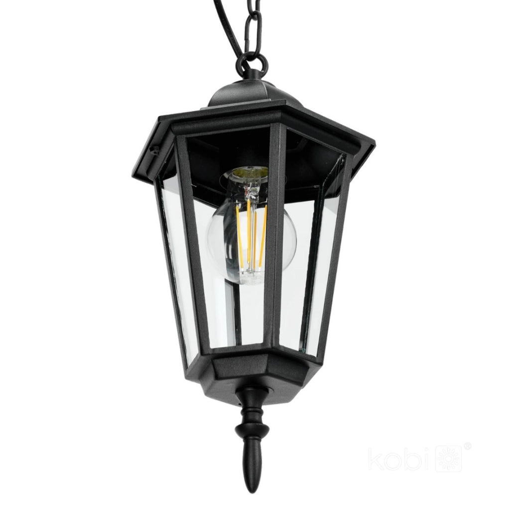 Lampada sospesa esterno nera catena E27 IP54 Kobi
