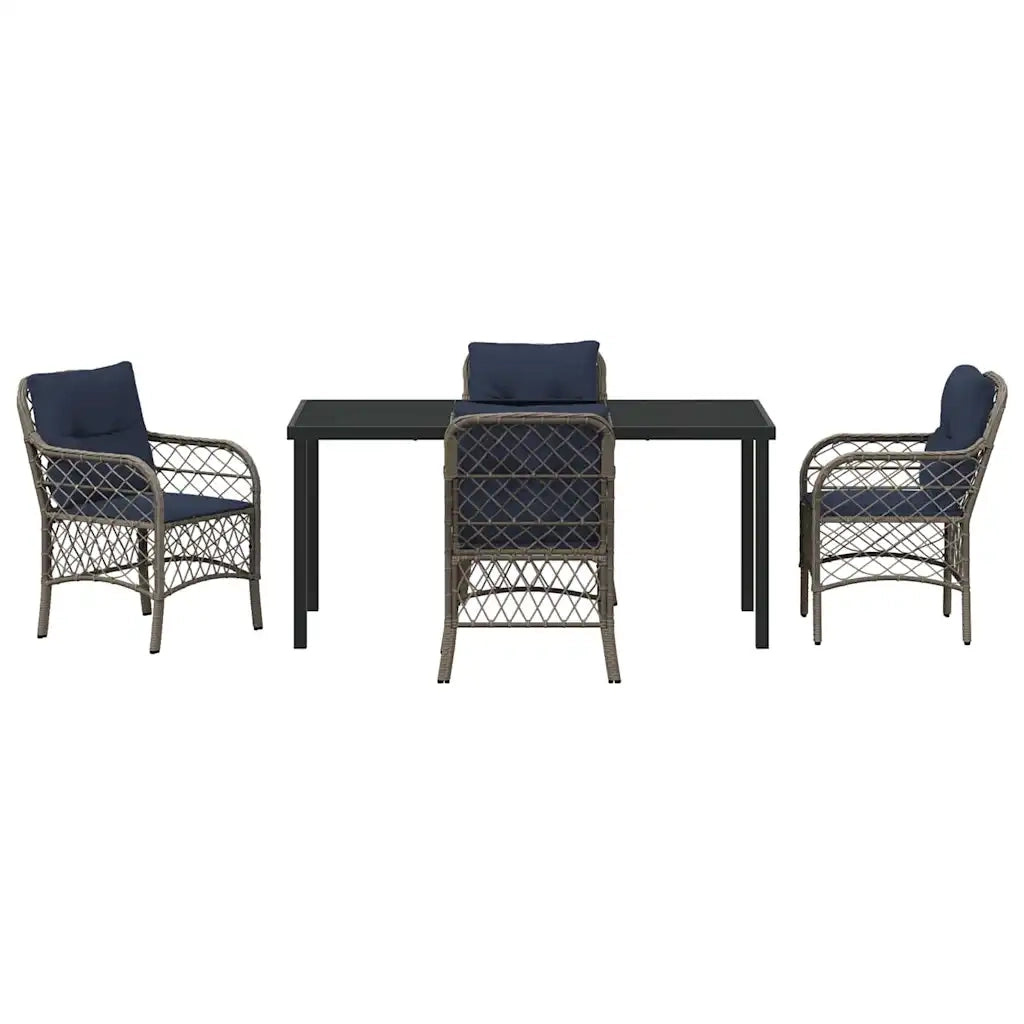 Set da Pranzo per Giardino 5 pcs Grigio e Nero Rattan