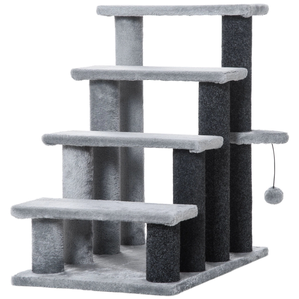ALBERO GATTO 64 cm con piattaforma e pallina, Juta e Peluche Grigio