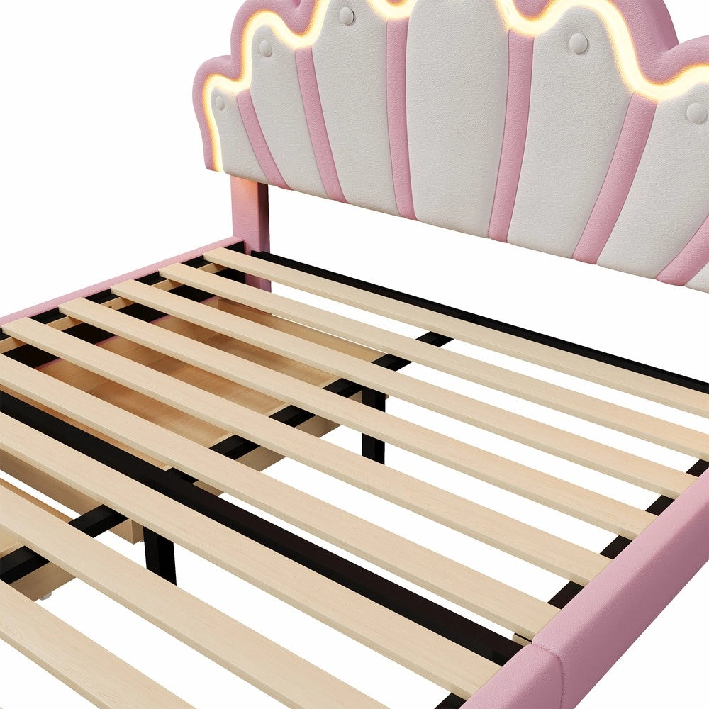 Letto Imbottito con Cassetti e Testiera Regolabile ¨C MINIMAL ¨C Rosa, PU, 140x200