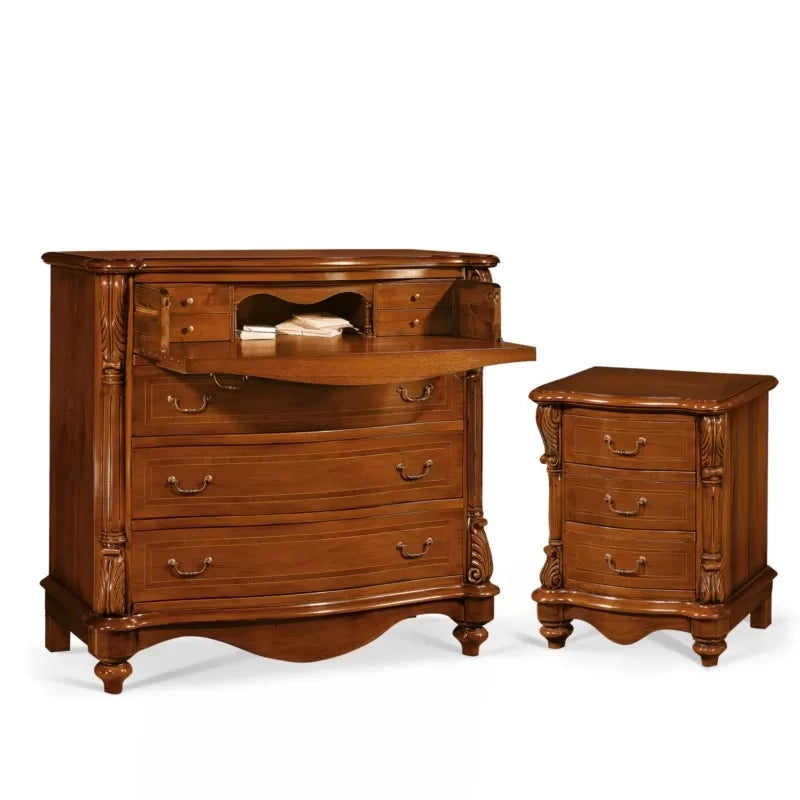 Comodino in legno 3 cassetti con intarsi e intagli 57x38x72 - Mobili 2G