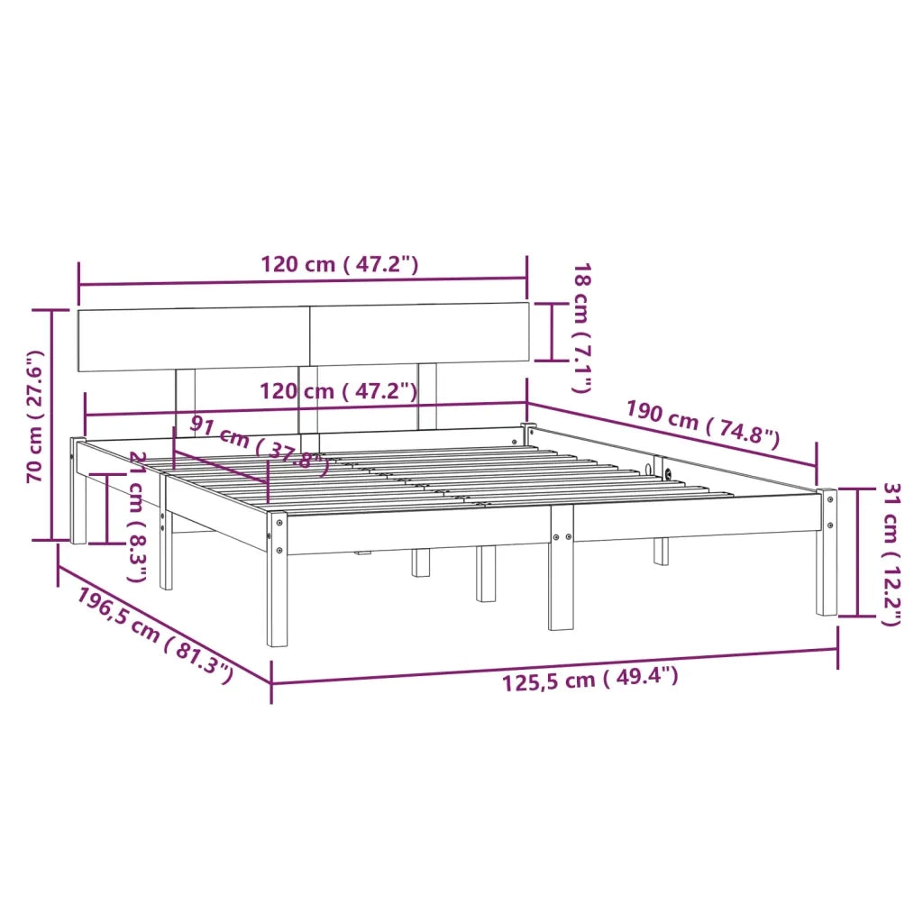 Letto matrimoniale | Letto per adulti | Giroletto in Legno Massello 120x190 cm Small Double
