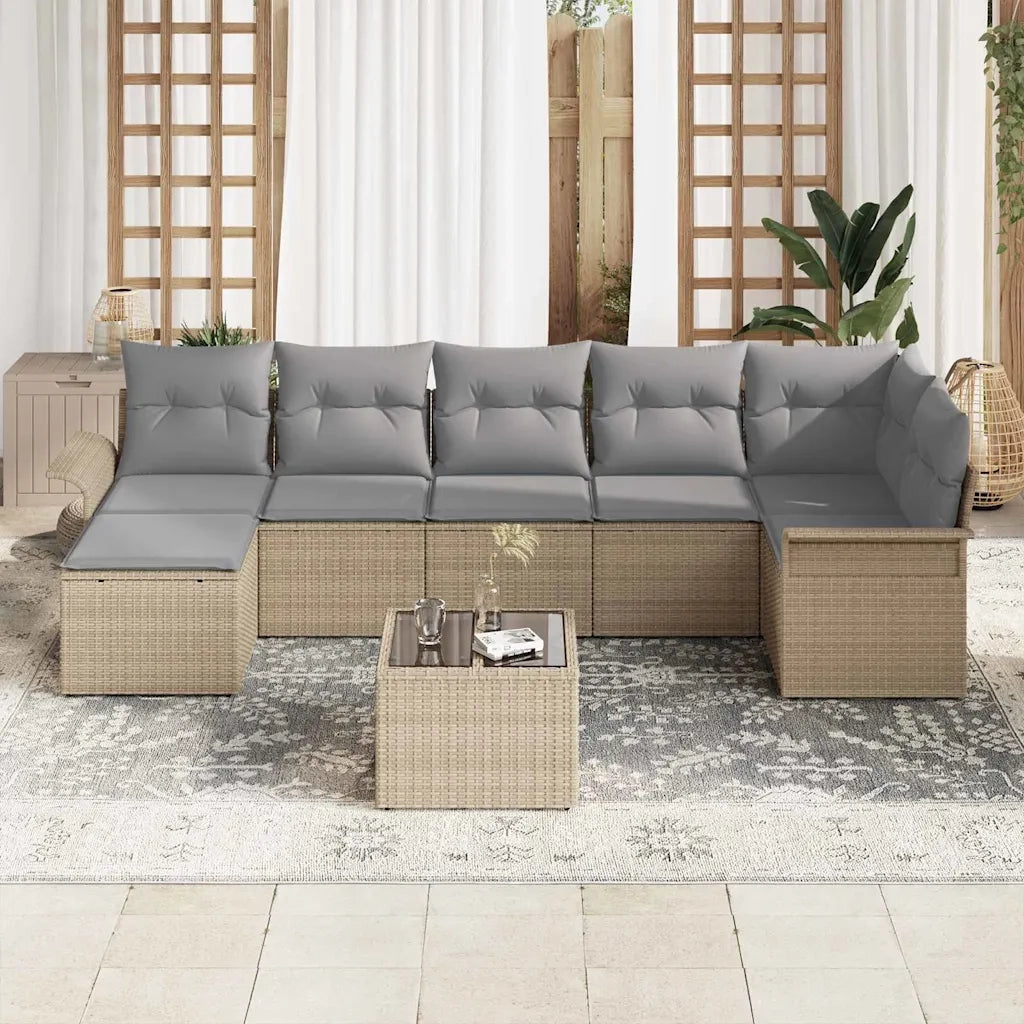 Set Divano da Giardino con cuscino 8 pcs Beige Poly Rattan