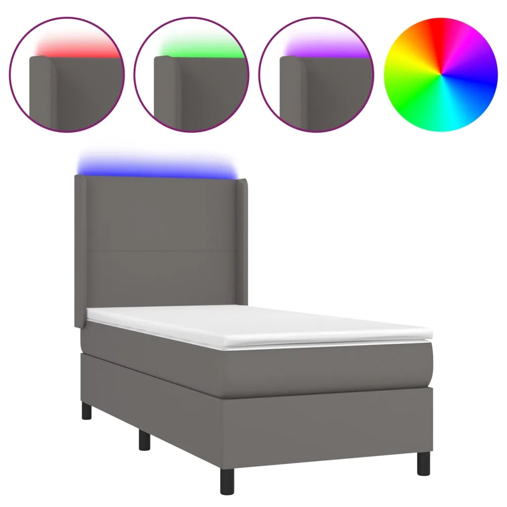 Giroletto Molle con Materasso e LED Grigio 80x200cm Similpelle