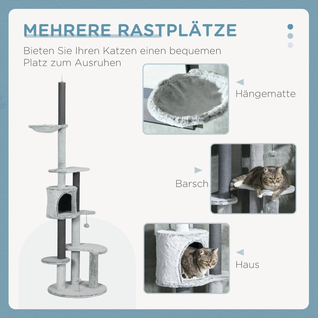 Albero tiragraffi con casetta e amaca ¨C Minimal ¨C Grigio 225-255cm