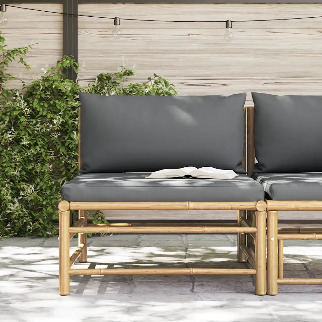 Divano Centrale da Giardino con Cuscini Grigio Scuro in Bambù 313154