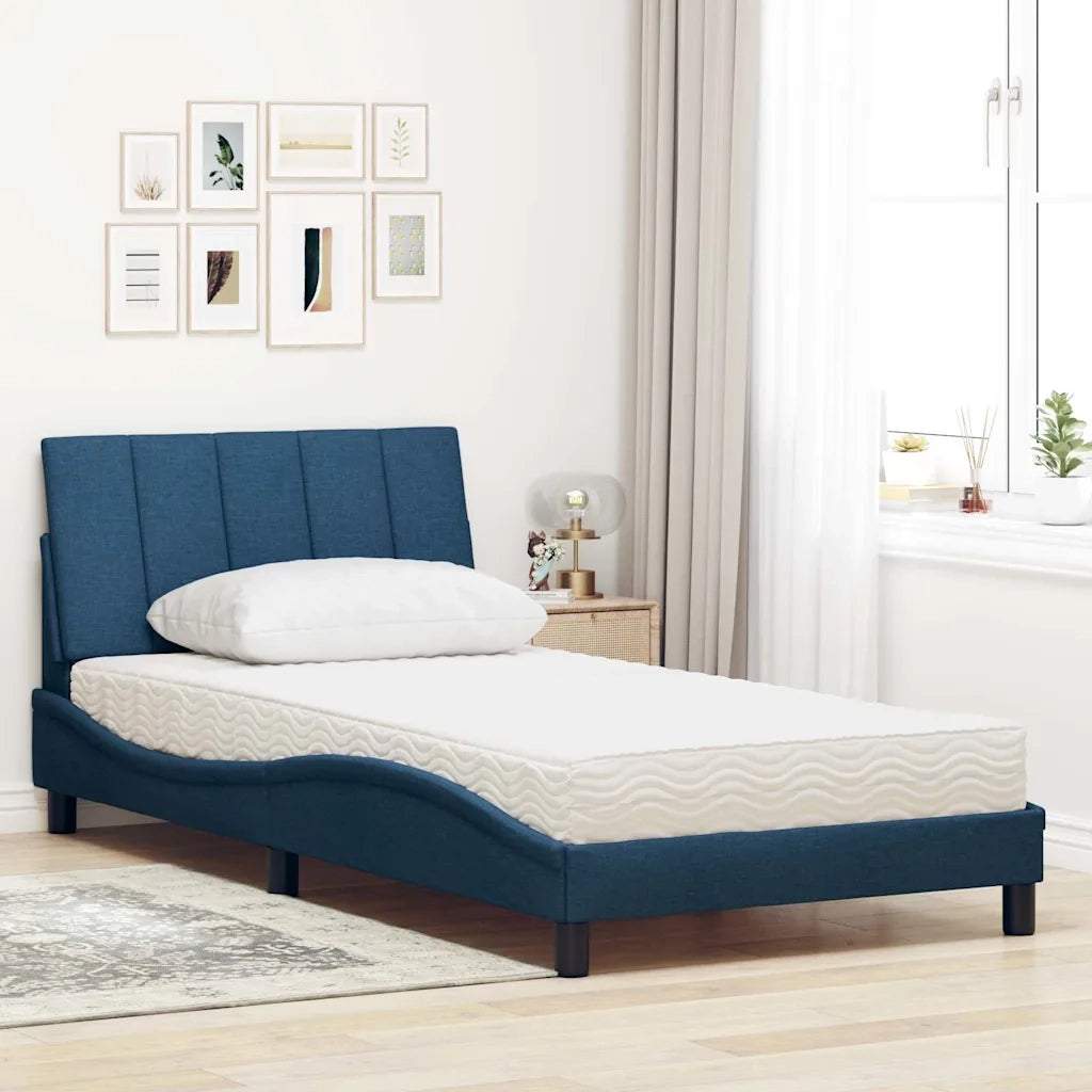 Letto con Materasso Hanko Blu 100x200 cm in Tessuto 3310516