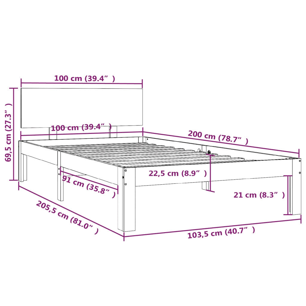 Giroletto-Struttura Letto Bianco in Legno Massello di Pino 100x200 cm 882209