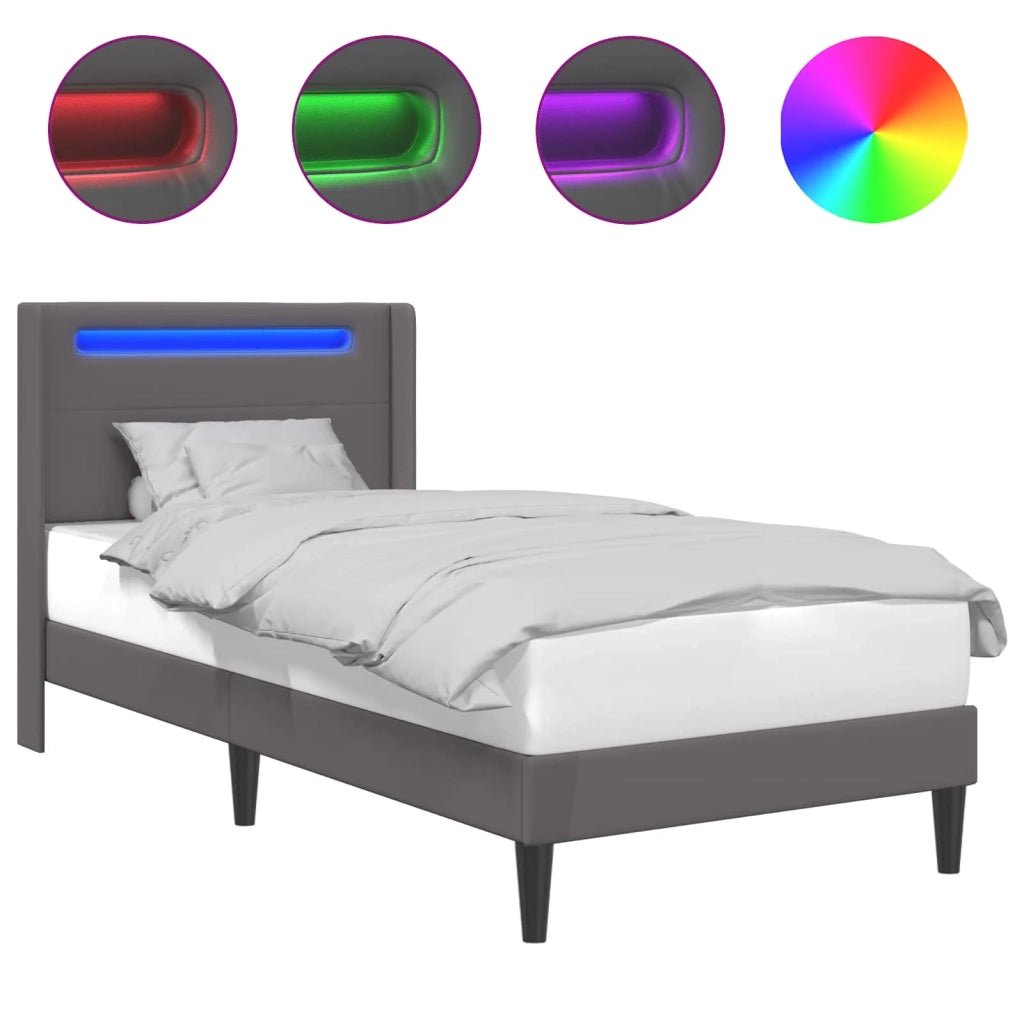 Letto singolo | Letto per adulti | Struttura del letto con testiera Grigio 80 x 200 cm Similpelle