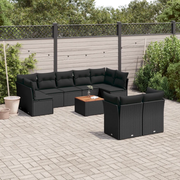 Set Divani da Giardino 10pz con Cuscini in Polyrattan Nero 3223808