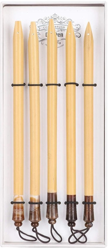 Set di pennelli per calligrafia in bambù da 5 pezzi - manufatti a mano - contenuto in scatola regalo - ideale per disegnare - materiale eco-sostenibile - pennello a inchiostro da pennello