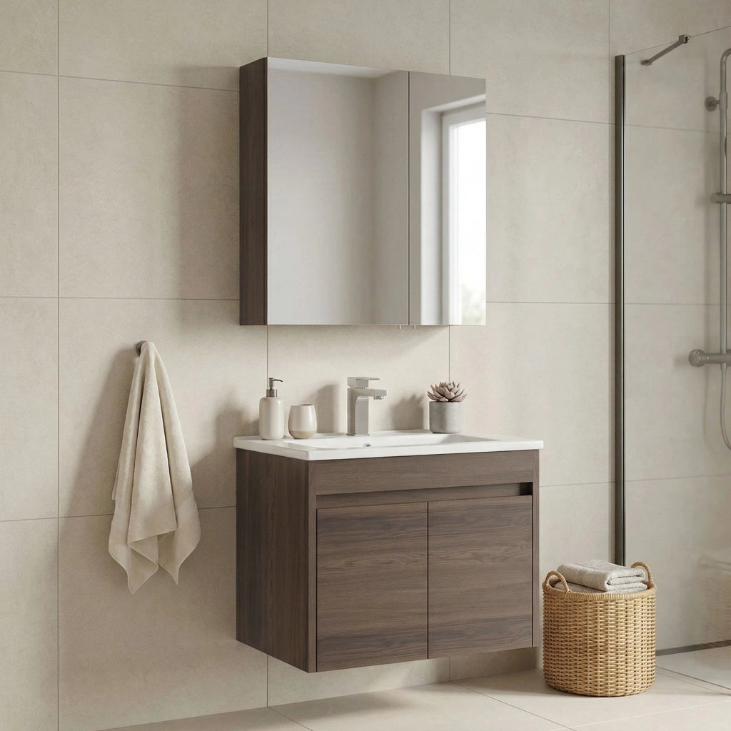 Set mobile lavabo con specchio (2 pezzi) "Side 65 v2" - 65 x 45 x 52 cm - Noce