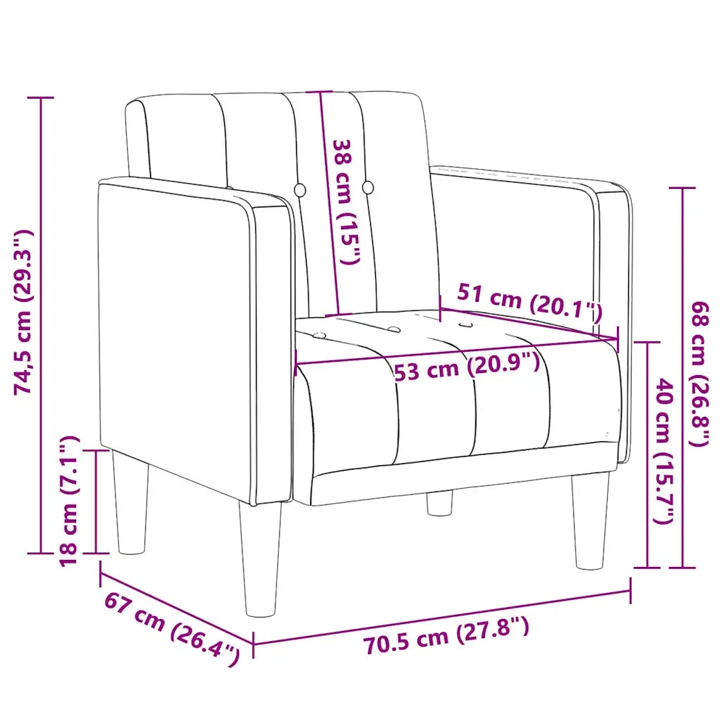 Divano Sedia con Braccioli-Poltrona-Sofa Relax Crema 53 cm in Tessuto