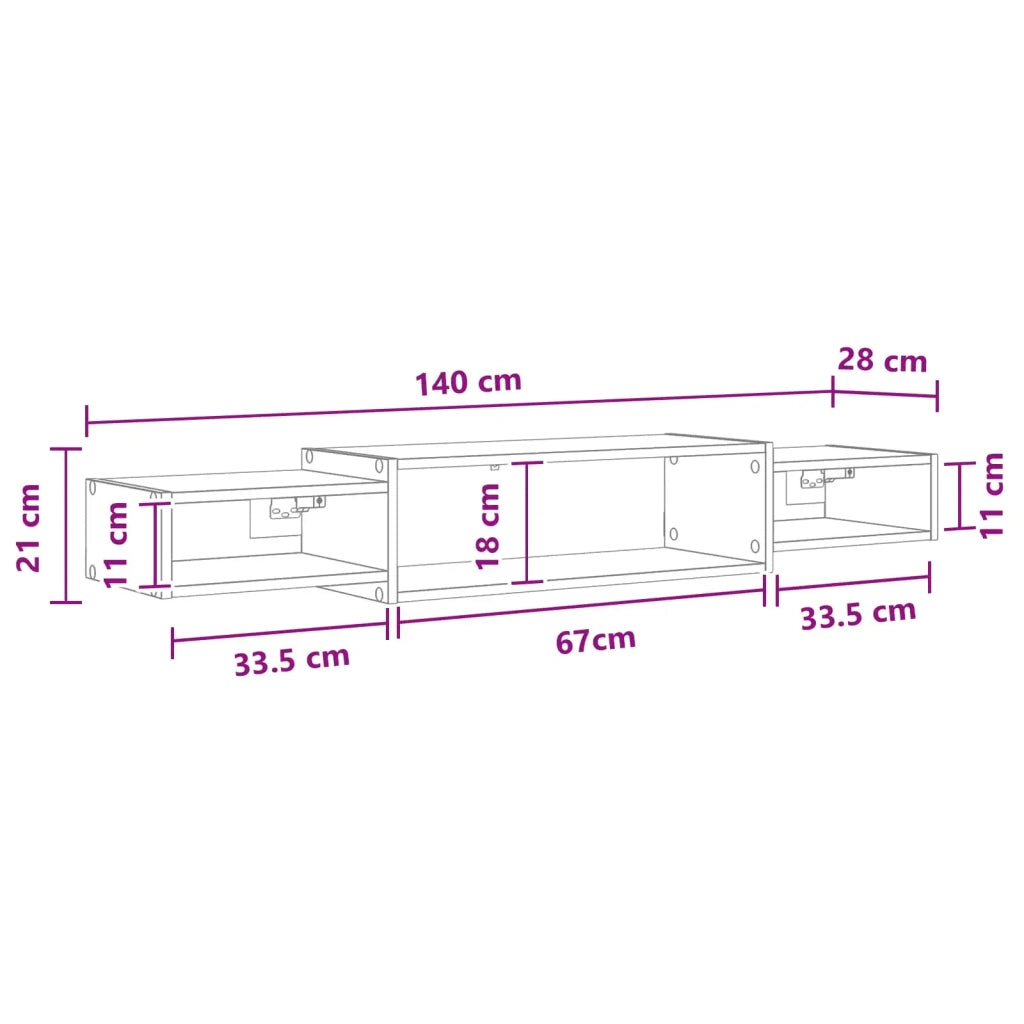 Mobile TV da Parete A parete-Credenza per TV sospesa Rovere Sonoma 140 x 28 x 21 cm