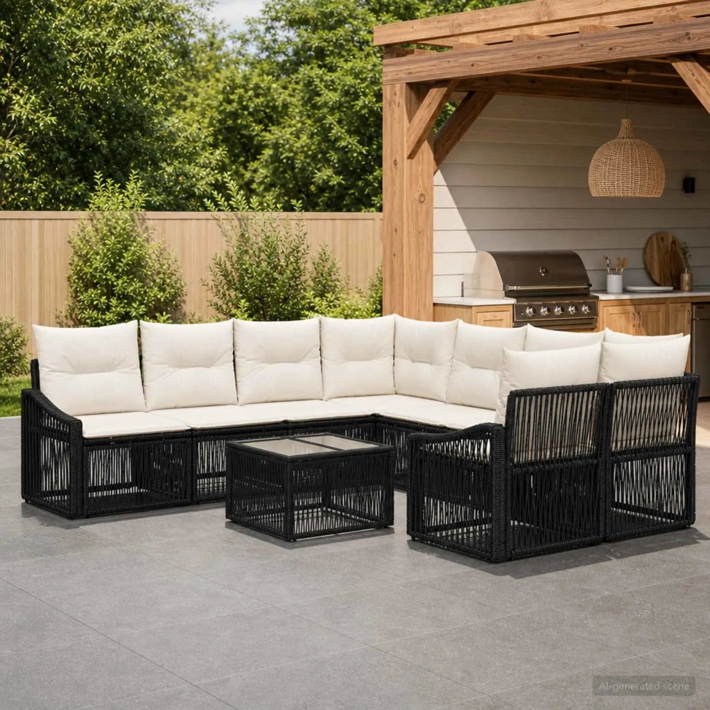 Set Divano da Giardino 9 pz Nero polyrattan 3435952