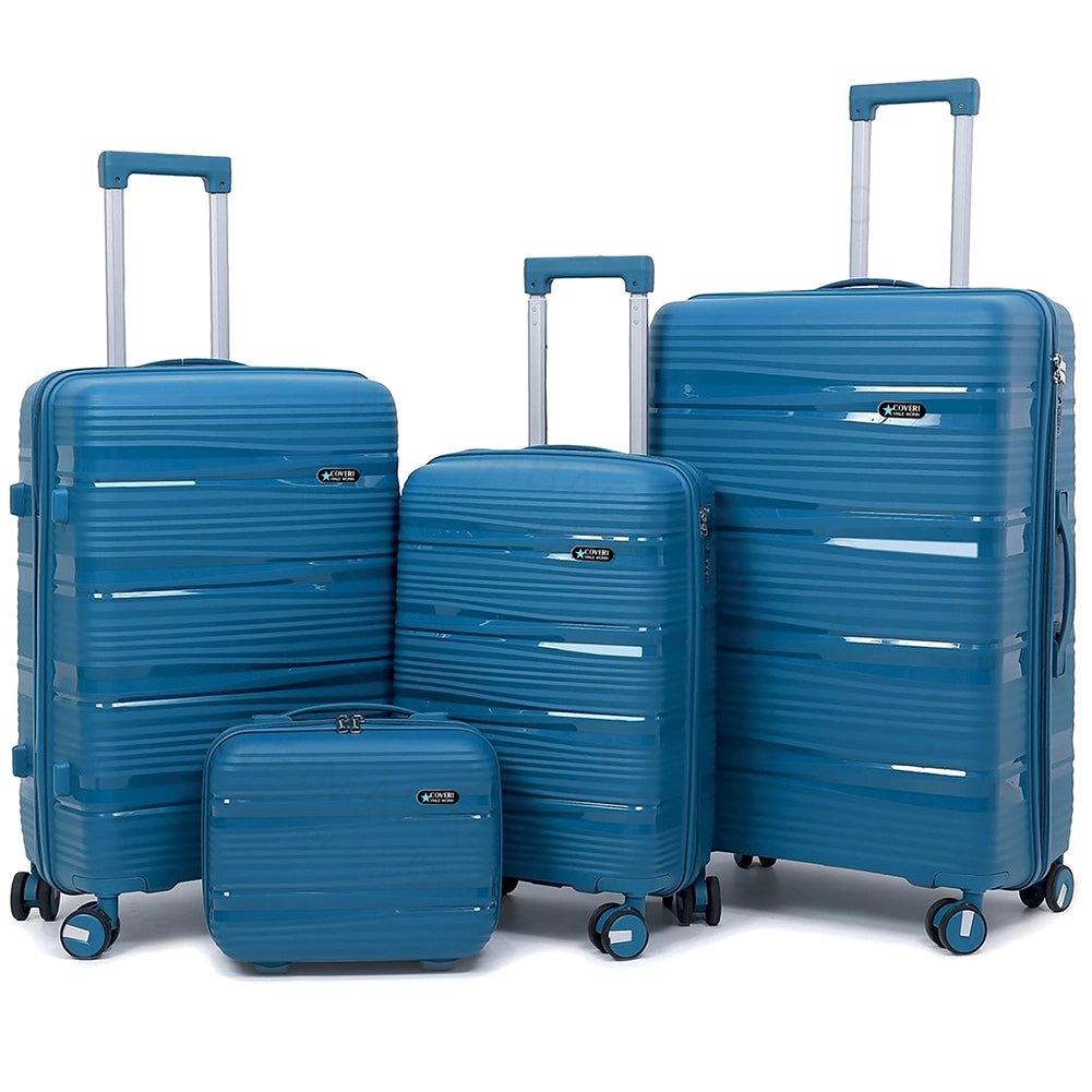 Set 4 Valigie Rigide e Beauty Case da Viaggio Blu con Maniglia Telescopica