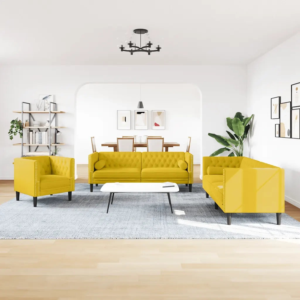 Set Divani Chesterfield 3pz con Cuscini Giallo Velluto 3209287