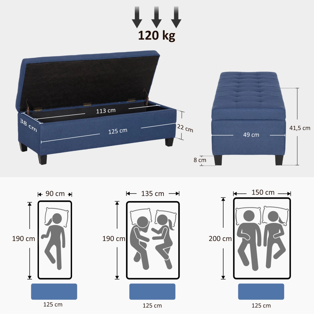 Pouf con contenitore ¨C Minimal ¨C blu, tessuto, 125x49x41,5 cm