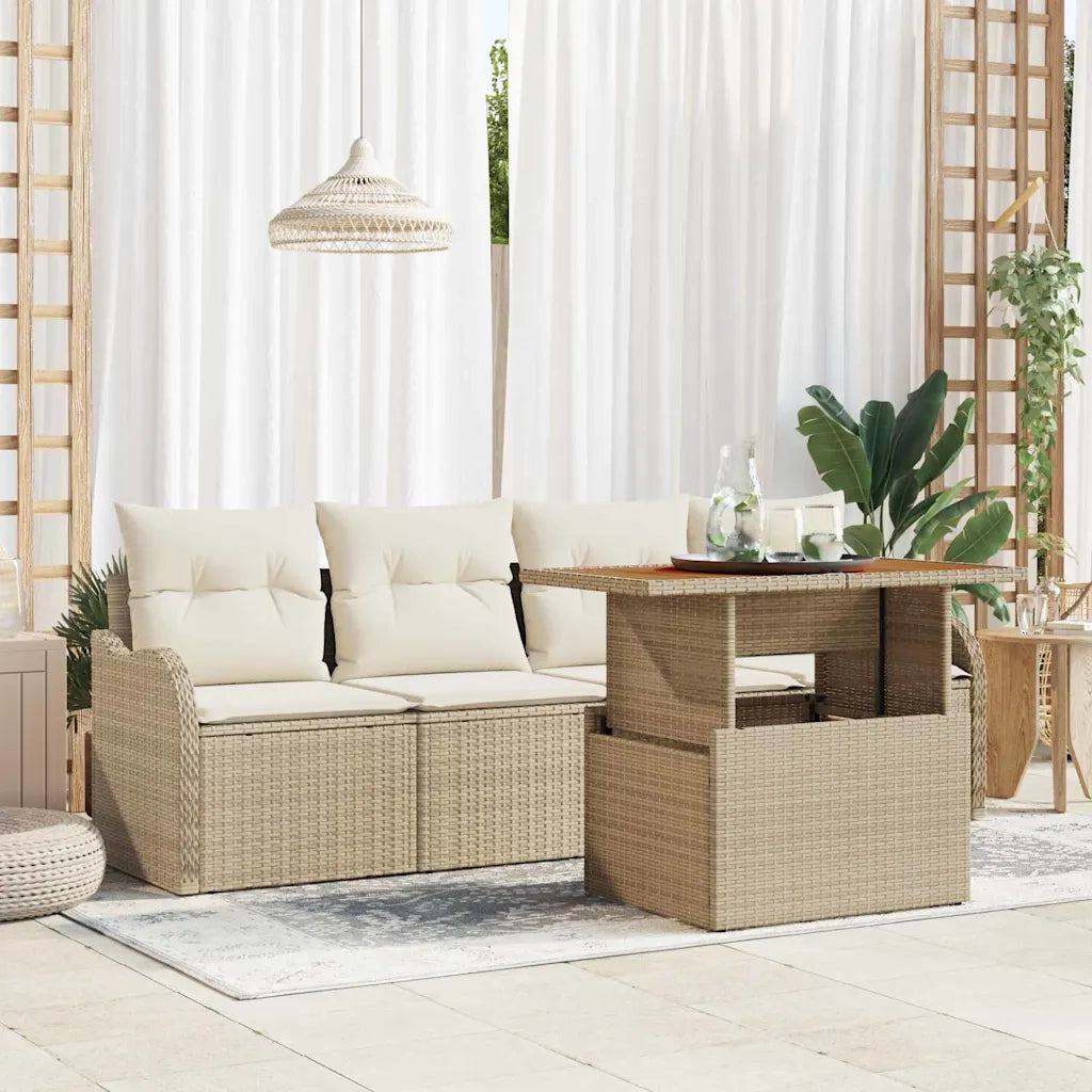 Set Divano da Giardino con archiviazione 5 pcs Beige polyrattan 3358129