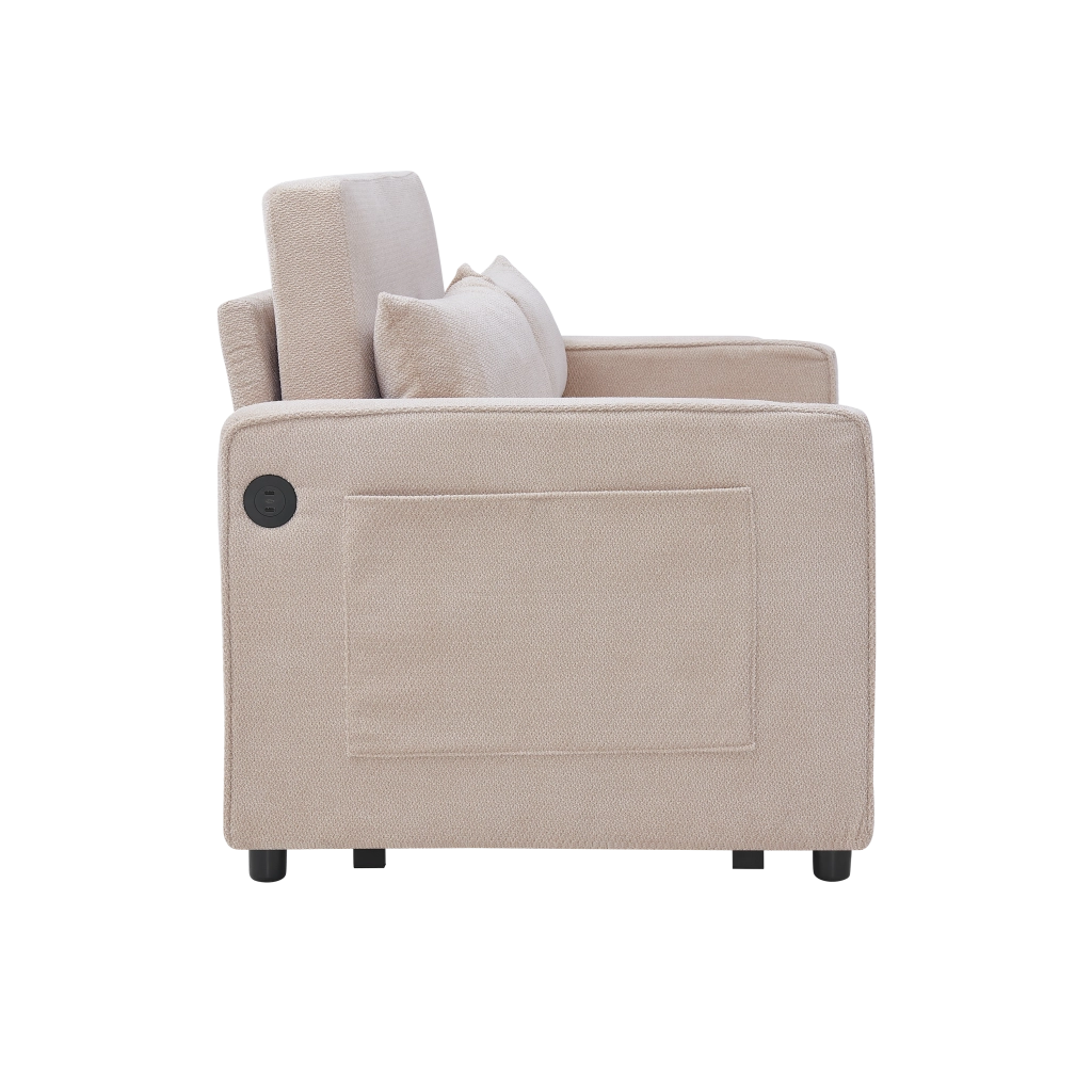Divano Letto 2 Posti con USB ¨C Xylo ¨C Beige, Trasformabile