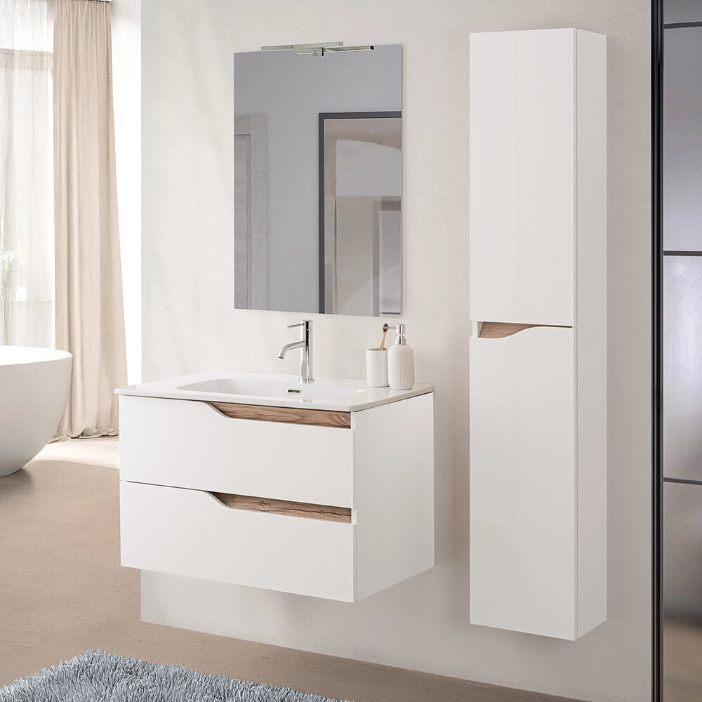 Mobile bagno sospeso 80 cm bianco e quercia con lavabo Sumya