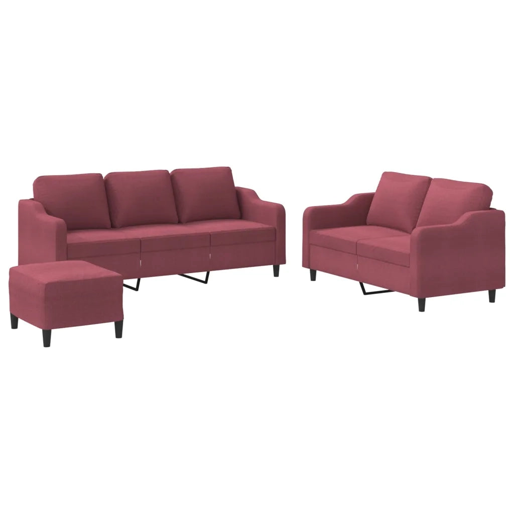 Set di Divani 3 pz con Cuscini Rosso Vino in Tessuto 3201848