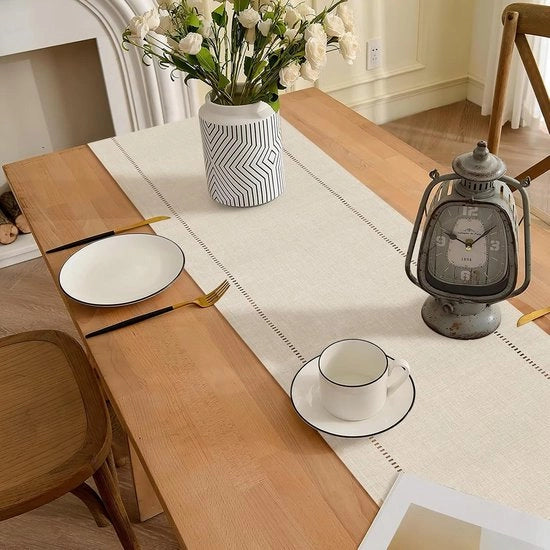 Tavolo di legno di lino premium in beige per la decorazione di cucina e sala da pranzo - Stile rurale e moderno - 94 pollici di lunghezza