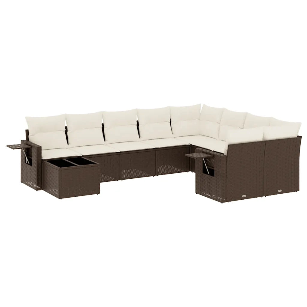 Set Divani da Giardino 10pz con Cuscini in Polyrattan Marrone 3253000