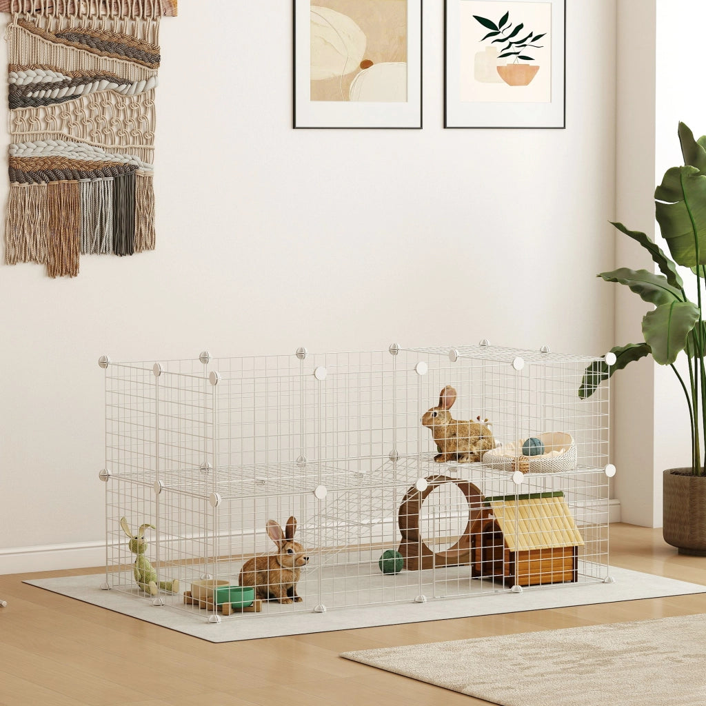 Recinto modulare per piccoli animali domestici ¨C Xylo ¨C 2 livelli acciaio bianco 146x73x73cm