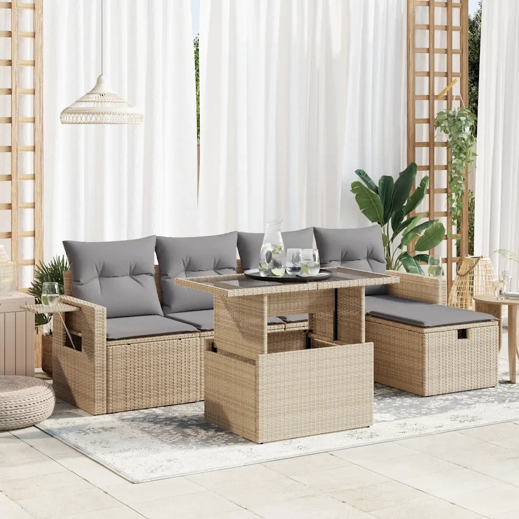 Set Divano da Giardino 6 pz con Cuscini Beige in Polyrattan 3327849
