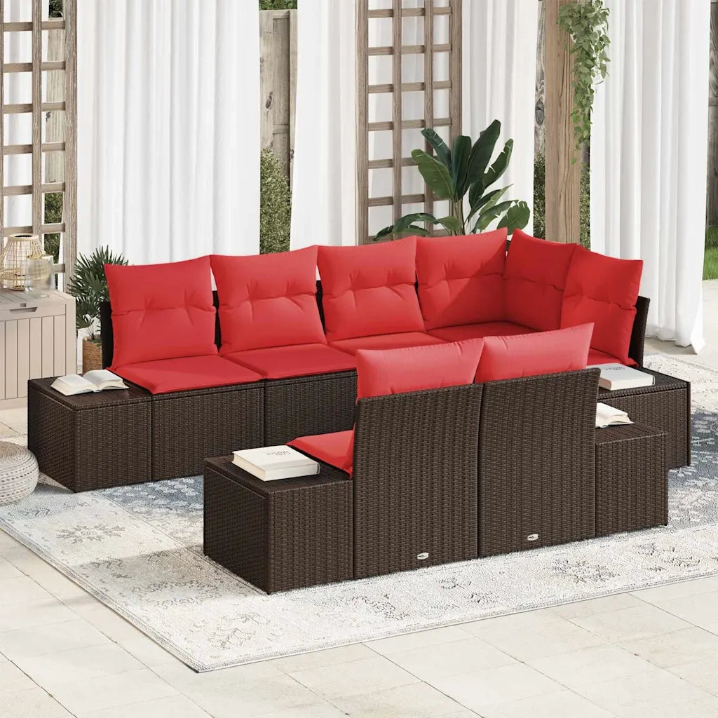 Set Divano da Giardino 7 pz Marrone e Rosso polyrattan 3355773