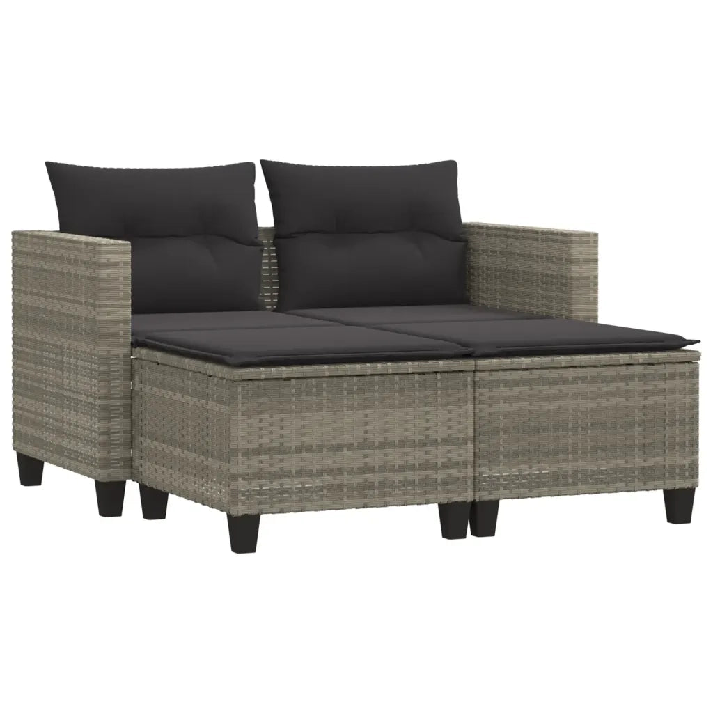 Divano da Giardino 2 Posti con Sgabelli-Sofa da Giardino-Divano da esterno Grigio Chiaro Polyrattan