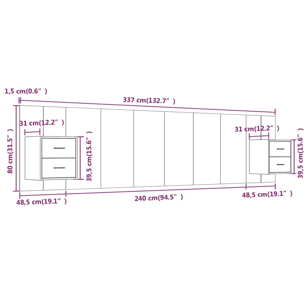 Testiera Letto con Comodini in Legno Multistrato Grigio Cemento 3115759