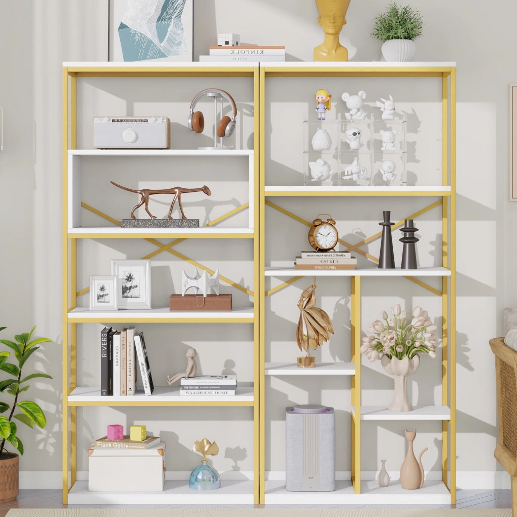 LIBRERIA Multilivello 160x29,5x180 cm MDF e Metallo Bianco e Oro