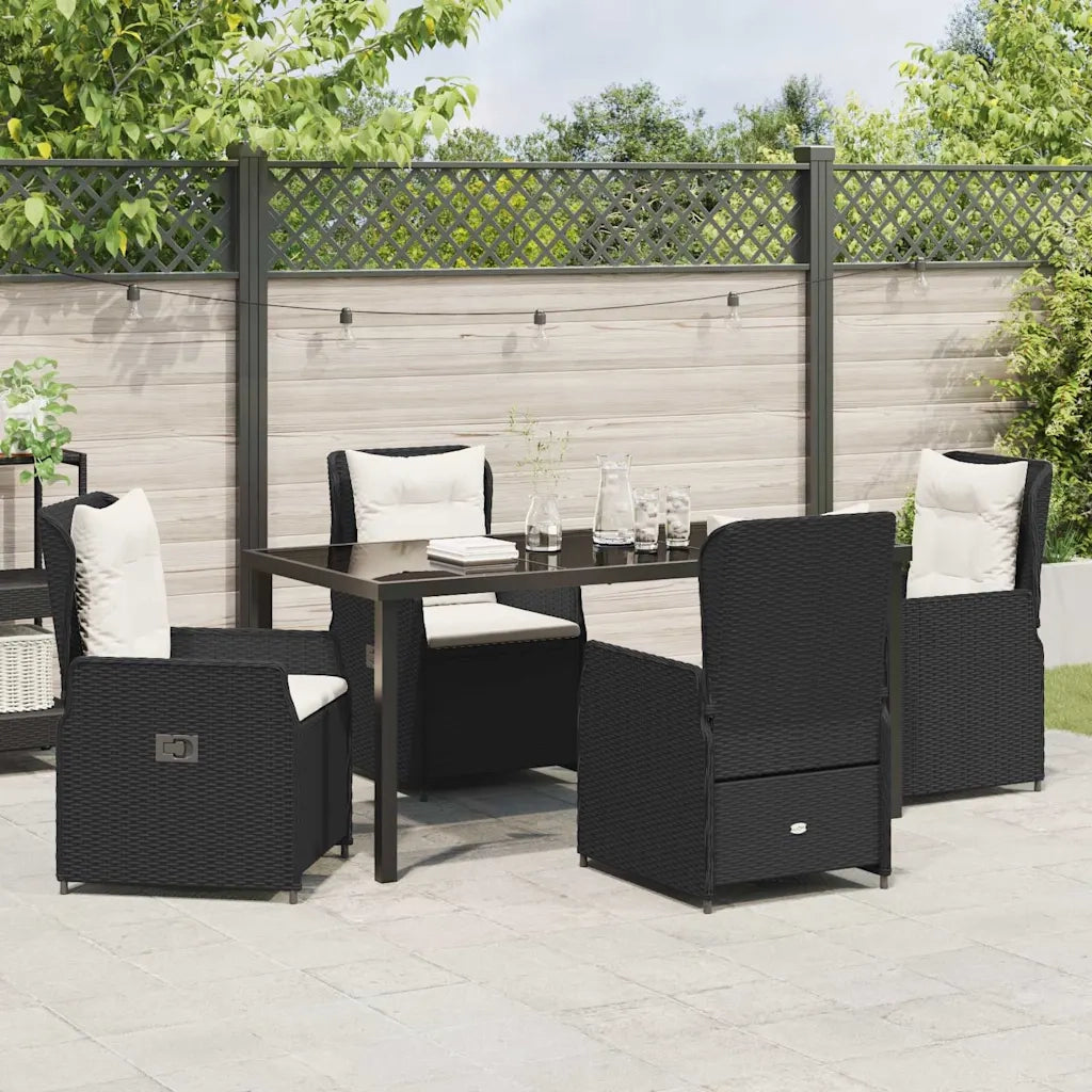 Set da Pranzo per Giardino 5 pcs Nero polyrattan