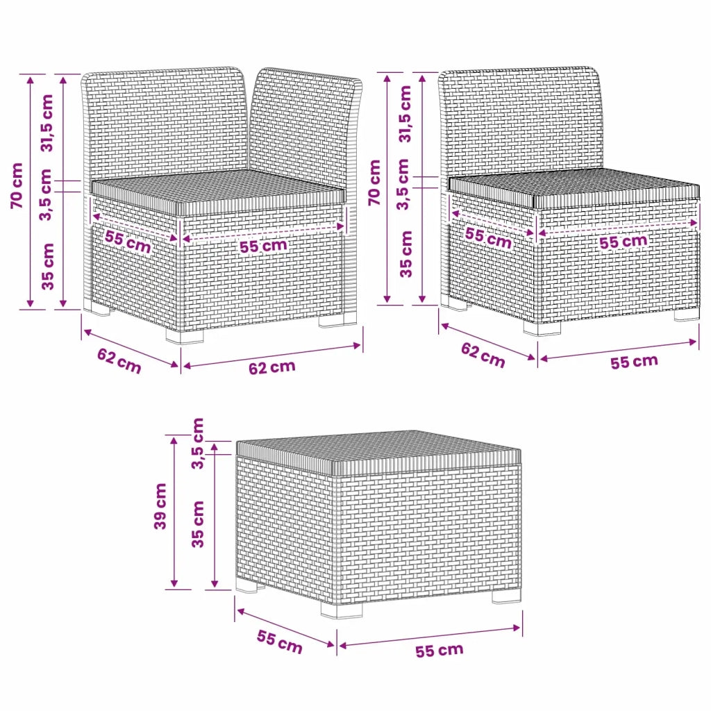 Divano da giardino 4 posti aspetto rattan PP Marrone 3443995