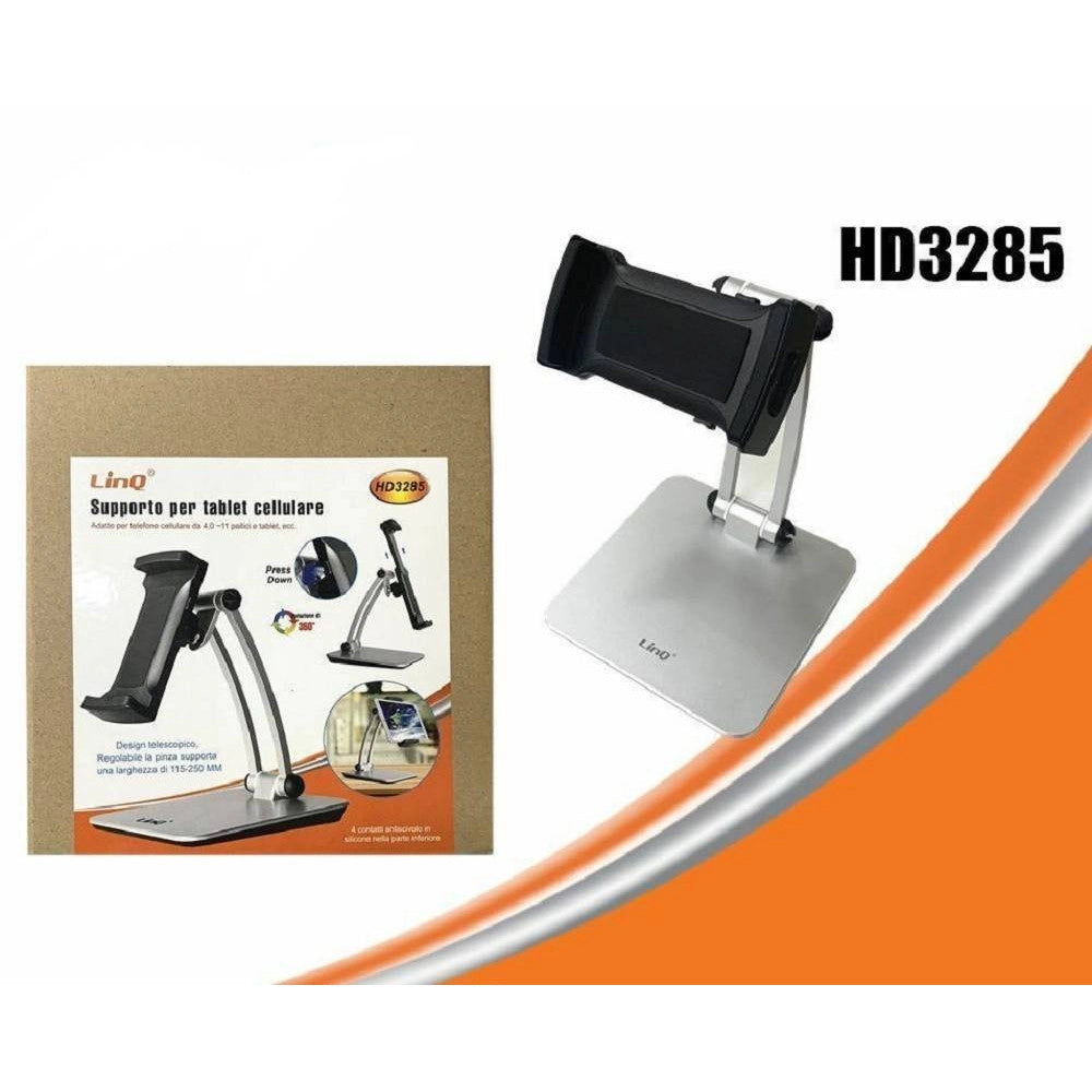 Trade Shop - Staffa Supporto Da Tavolo In Alluminio Per Smartphone Tablet Pieghevole Hd3285 -