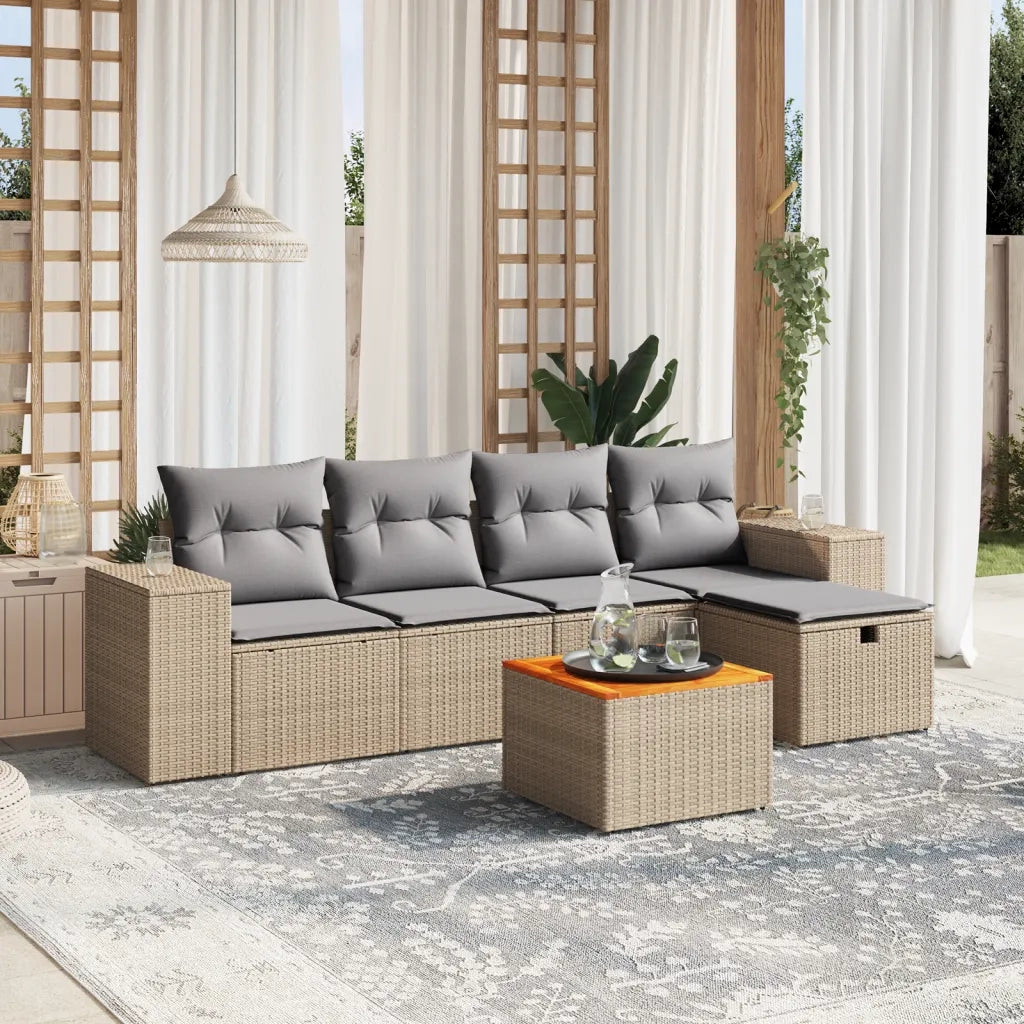 Set Divano da Giardino 6 pz con Cuscini Beige Misto Polyrattan 3265168