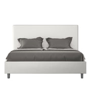 BS COM Letto queen size con rete imbottito 150x190 similpelle bianco