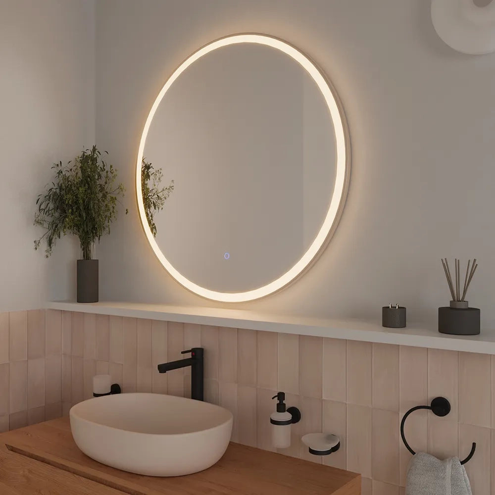 Specchio led tondo Ø 100 cm cornice bianco opaco touch screen luce calda/fredda