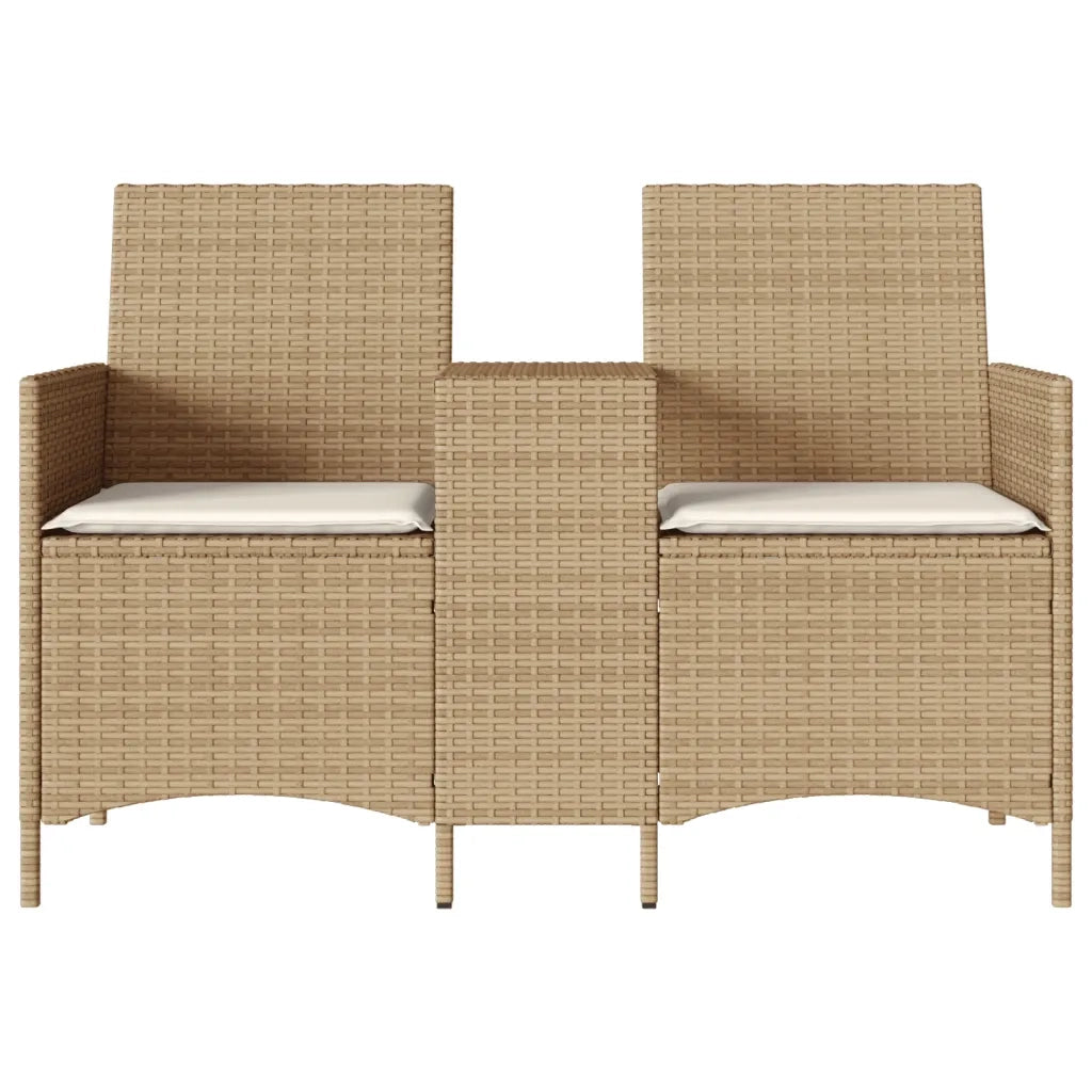 Divano Giardino 2 Posti con Tavolo e Cuscini Beige Polyrattan 4003888