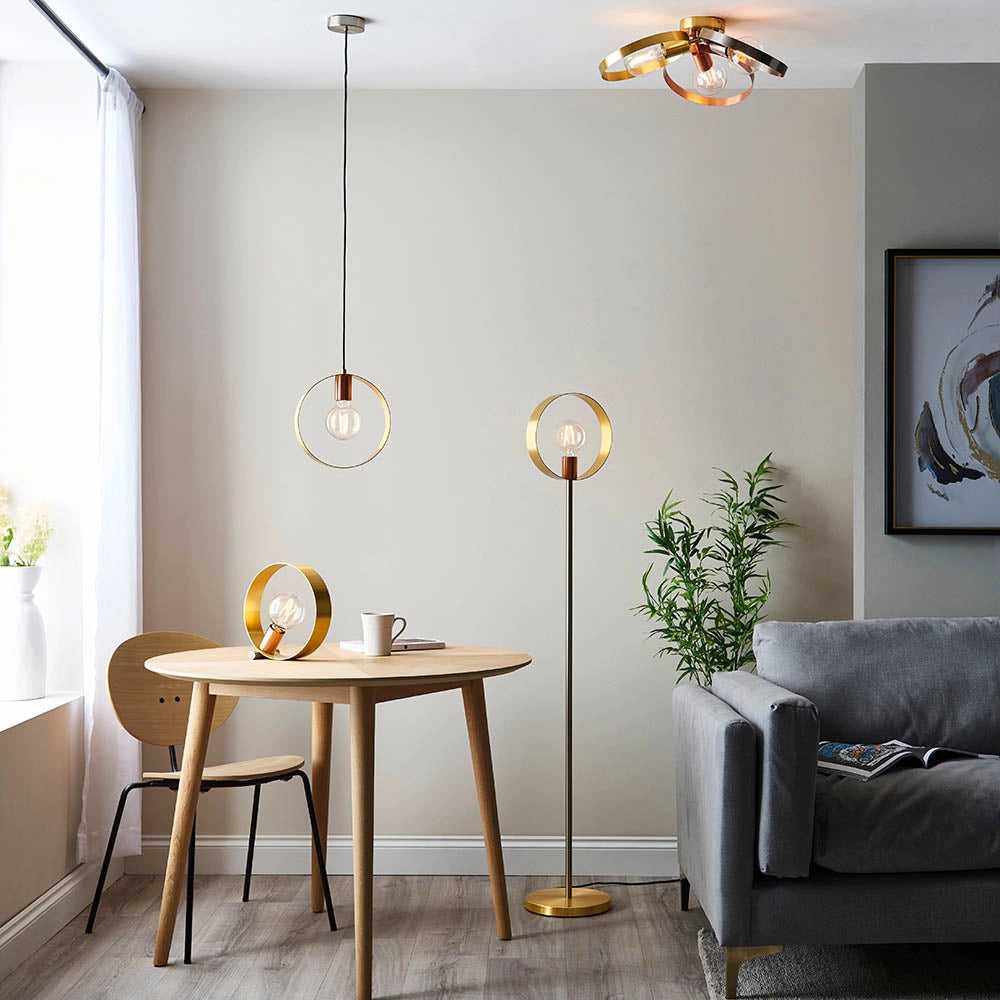 Lampada da terra industriale ottone HOOP Endon E27