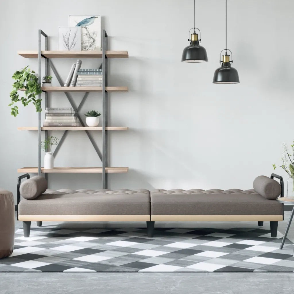 Divano Letto con Braccioli Tortora in Tessuto 351942