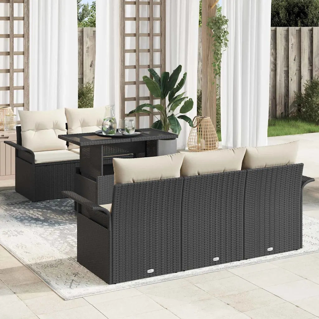 Set Divano da Giardino con cuscino 6 pcs Nero polyrattan 3348193