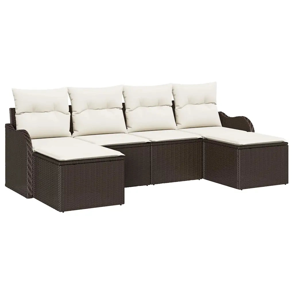 Set Divano da Giardino 6 pcs Marrone e bianco Poly Rattan 3354477