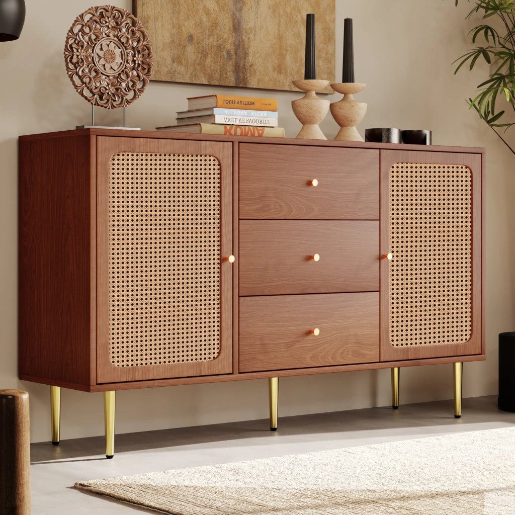 CREDENZA 2 ante e 3 cassetti 150x40x90 cm Noce