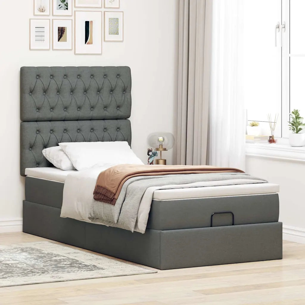 Pouf Letto con Materasso e LED Grigio Scuro 90x200 cm Tessuto 3314059