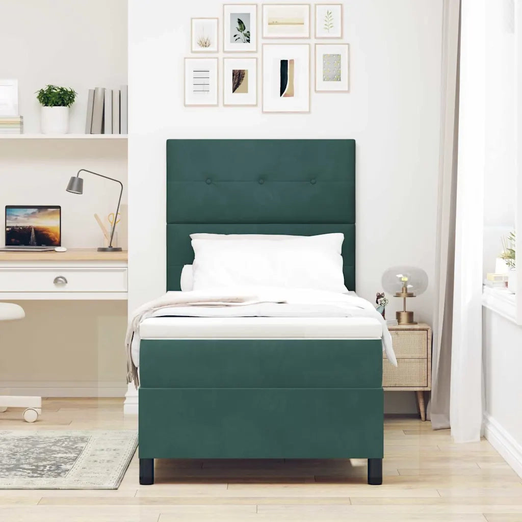 Letto a molle con materasso Verde Scuro 90 x 200 cm Velluto 3339809