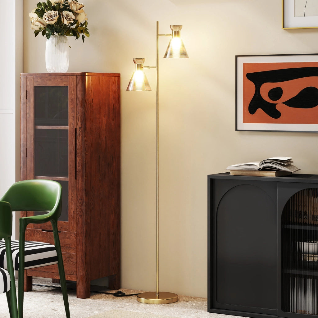 Lampada da Terra Moderna con 2 Luci Regolabili ¨C zephmum ¨C Oro
